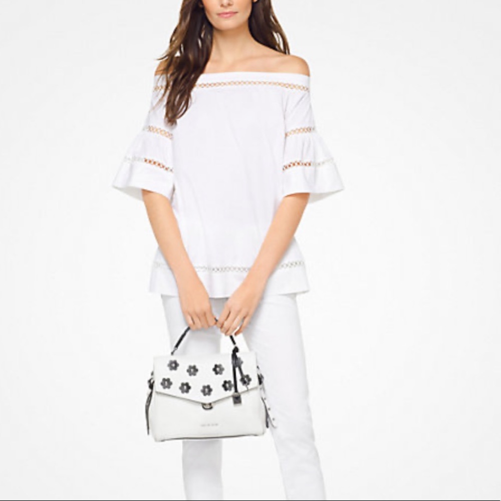 Michael Kors Eyelet Cotton-Poplin Off-the-Shoulder Top NWT